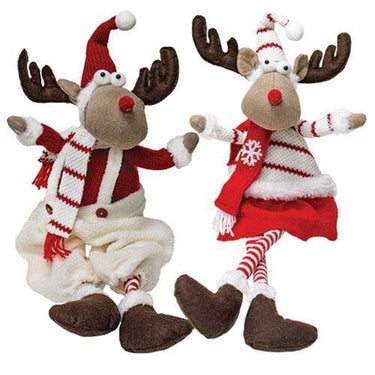 Red & White Sitting Crazy Moose, 2/set. - The Fox Decor
